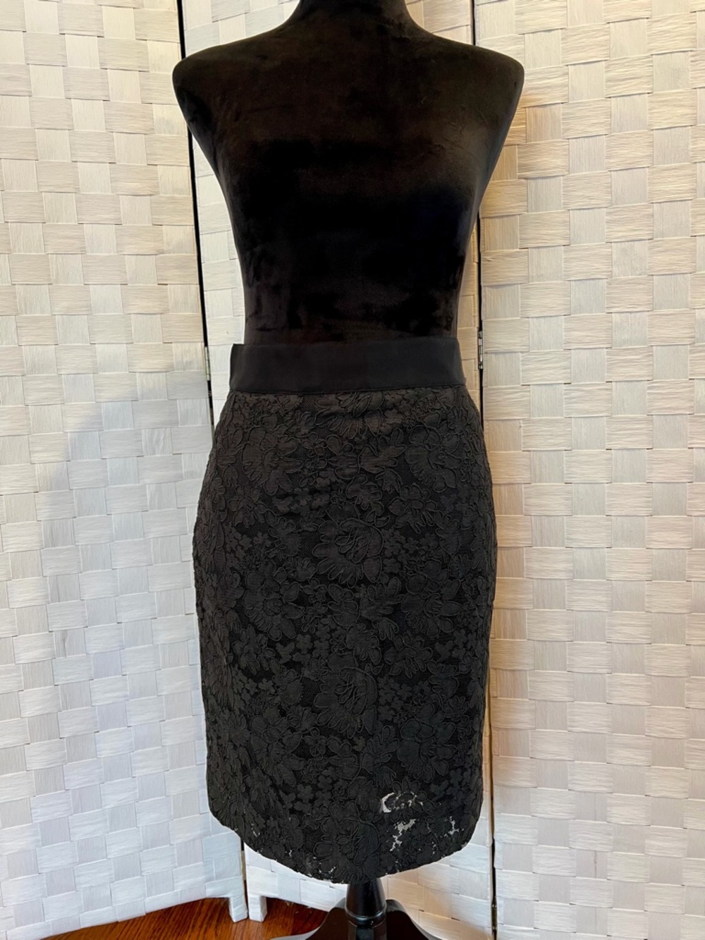 J. Crew Black Floral Lace Pencil Skirt